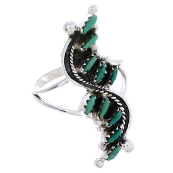 Authentic Silver And Turquoise Needlepoint Ring Size 5-1/4 YX34071